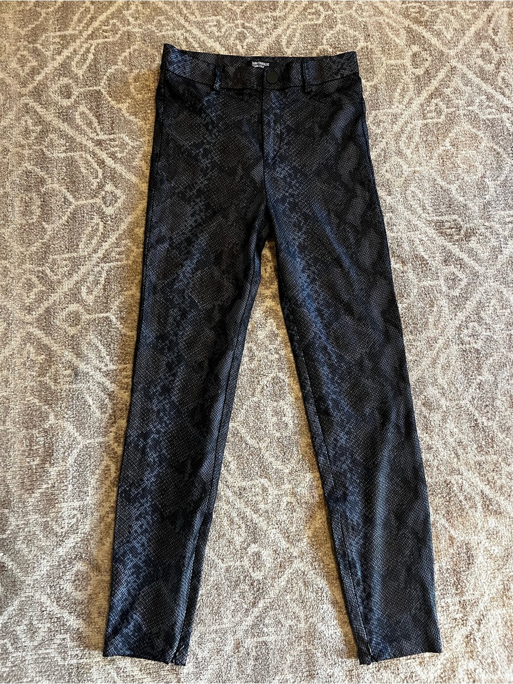 Zara Black Snake-Print Skinny Pants